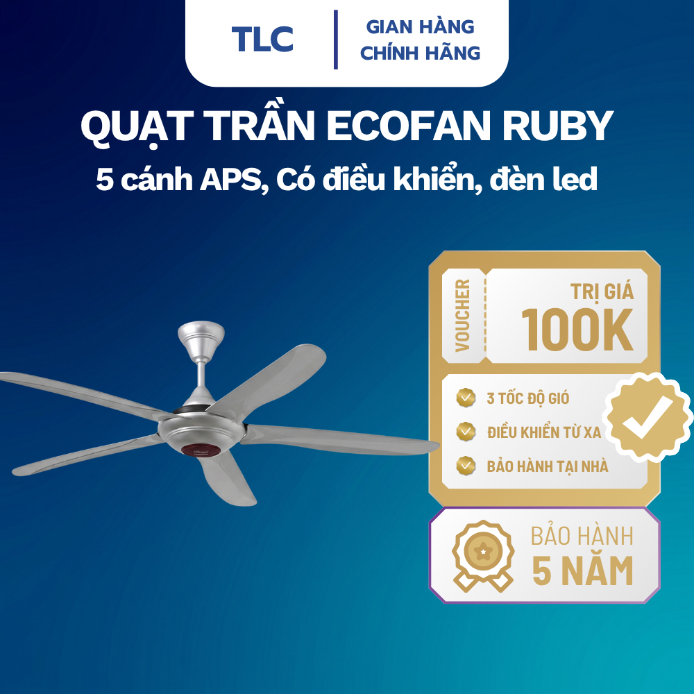 Quạt Trần TLC ECOFAN Ruby 5 Cánh ABS Có Điều Khiển Từ Xa Đèn LED Quạt ...