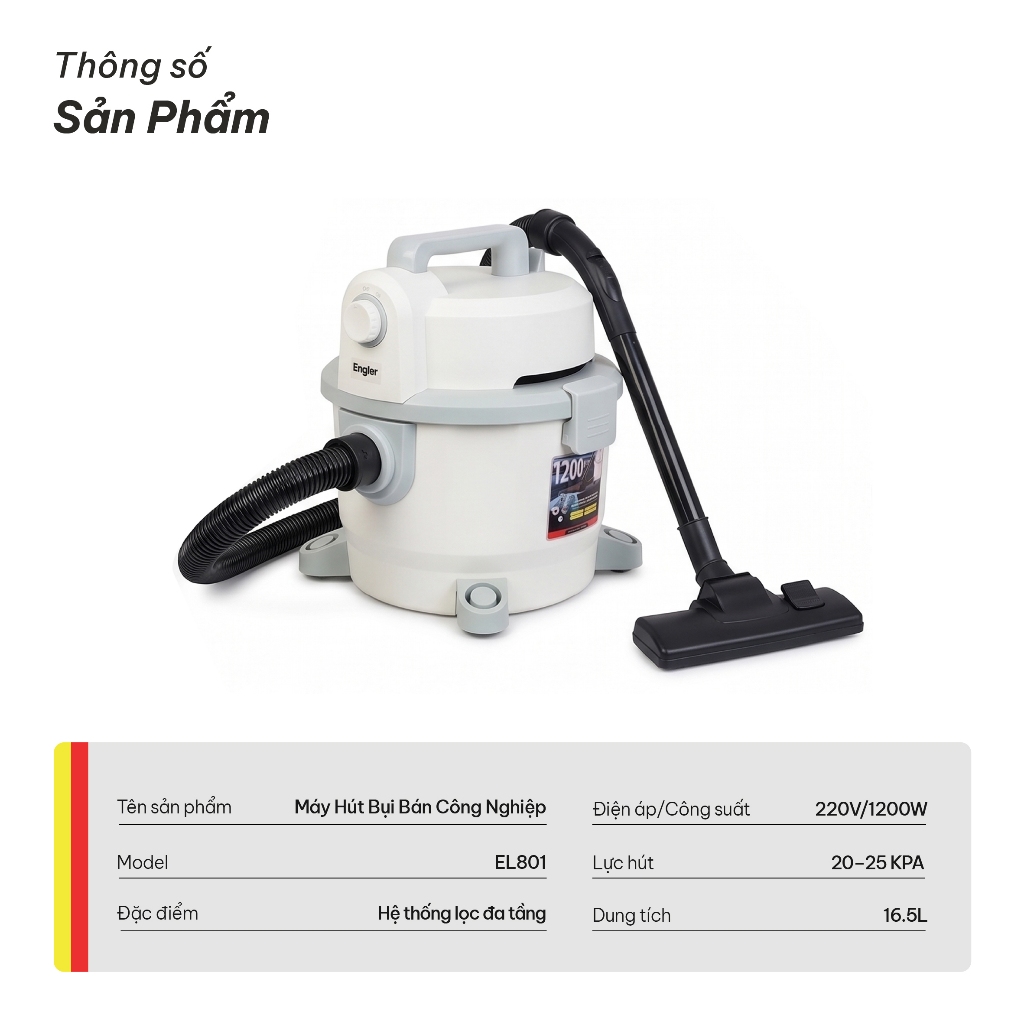 Máy hút bụi ENGLER EL801 Công suất 1200W, Hệ thống lòng đa tầng, hút cực mạnh, chạy êm, siêu bền