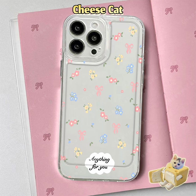 Nơ hồng và hoa Ốp lưng tương thích với iPhone X 11 12 13 14 15 16 17 Pro Max 7 8 Plus SE Ốp bảo vệ mềm TPU trong suốt
