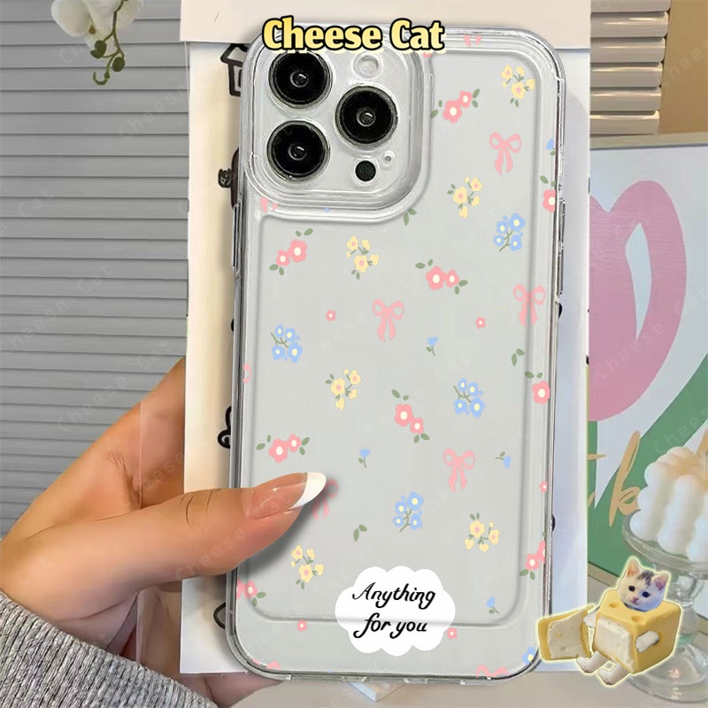 Nơ hồng và hoa Ốp lưng tương thích với iPhone X 11 12 13 14 15 16 17 Pro Max 7 8 Plus SE Ốp bảo vệ mềm TPU trong suốt
