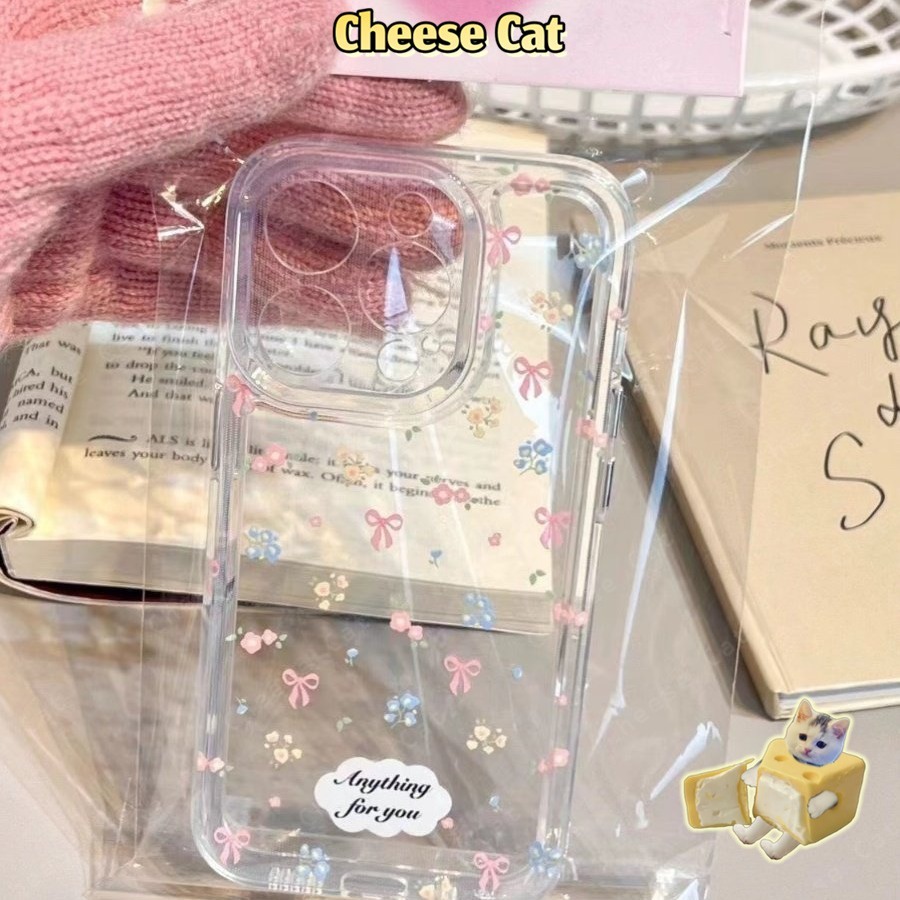 Nơ hồng và hoa Ốp lưng tương thích với iPhone X 11 12 13 14 15 16 17 Pro Max 7 8 Plus SE Ốp bảo vệ mềm TPU trong suốt