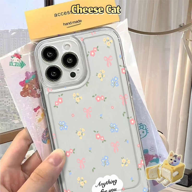 Nơ hồng và hoa Ốp lưng tương thích với iPhone X 11 12 13 14 15 16 17 Pro Max 7 8 Plus SE Ốp bảo vệ mềm TPU trong suốt