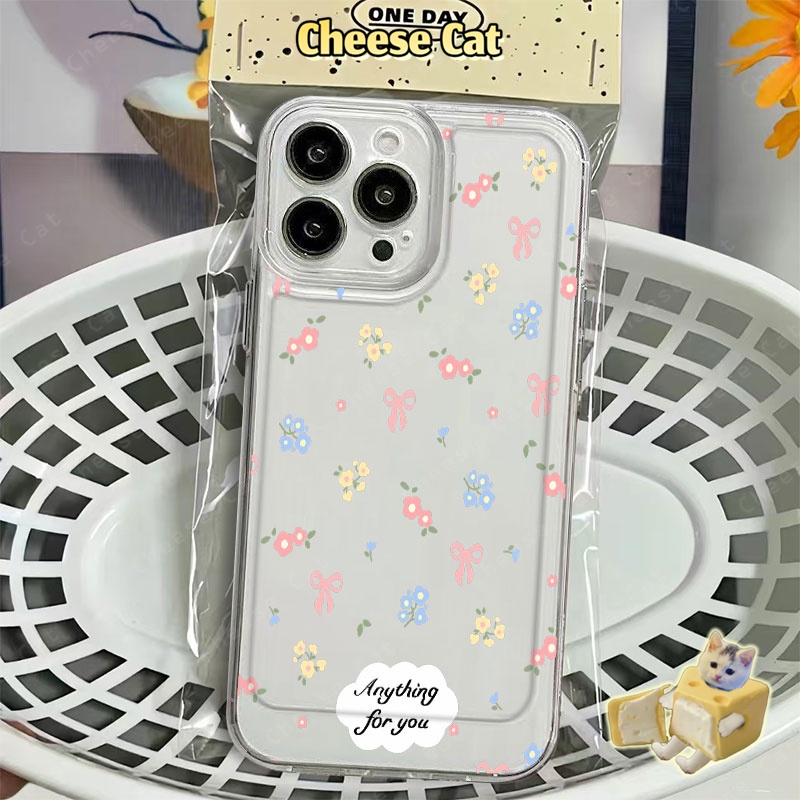 Nơ hồng và hoa Ốp lưng tương thích với iPhone X 11 12 13 14 15 16 17 Pro Max 7 8 Plus SE Ốp bảo vệ mềm TPU trong suốt