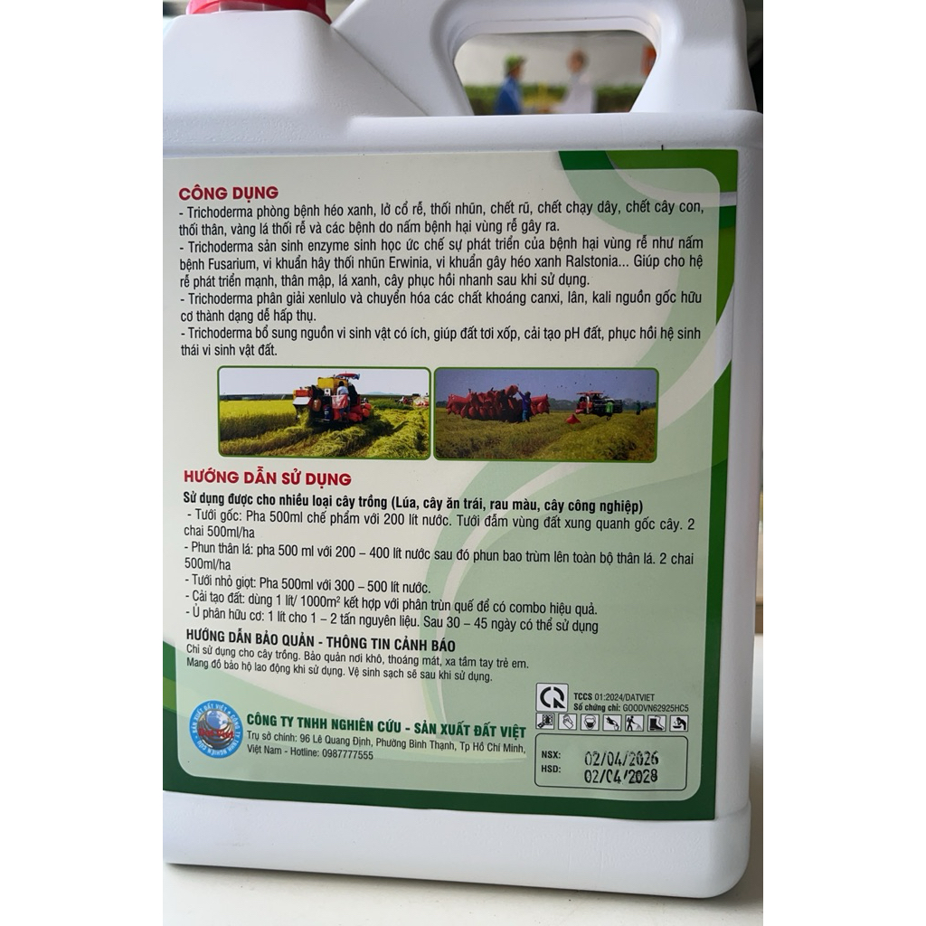 Chế phẩm Trichoderma Can 5lít- Phòng héo xanh, lở cổ rễ, vàng lá thối rễ, Ủ phân hữu cơ