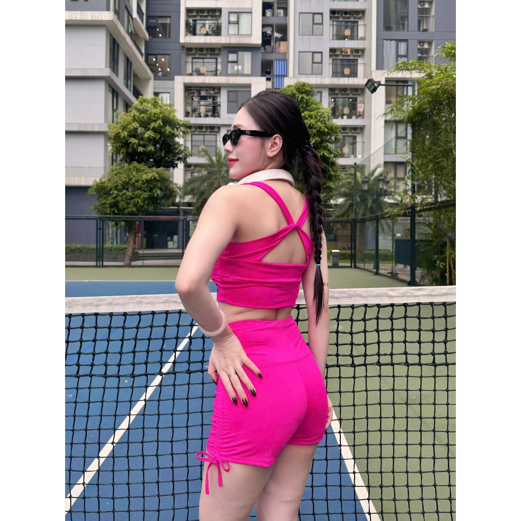 Bộ thể thao nữ, bộ tập gym, yoga, aerobic, quần rút sườn mix áo bra MTR, nâng mông che khuyết điểm.