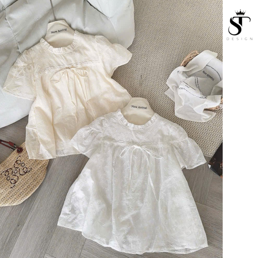 Áo sơ mi dáng BABY DOLL hàng QC phối bèo thắt nơ xinh xắn - ST Design - K78