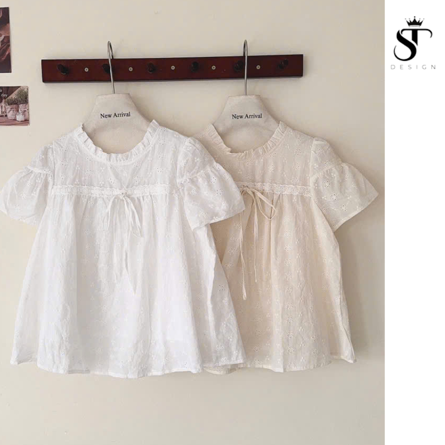 Áo sơ mi dáng BABY DOLL hàng QC phối bèo thắt nơ xinh xắn - ST Design - K78