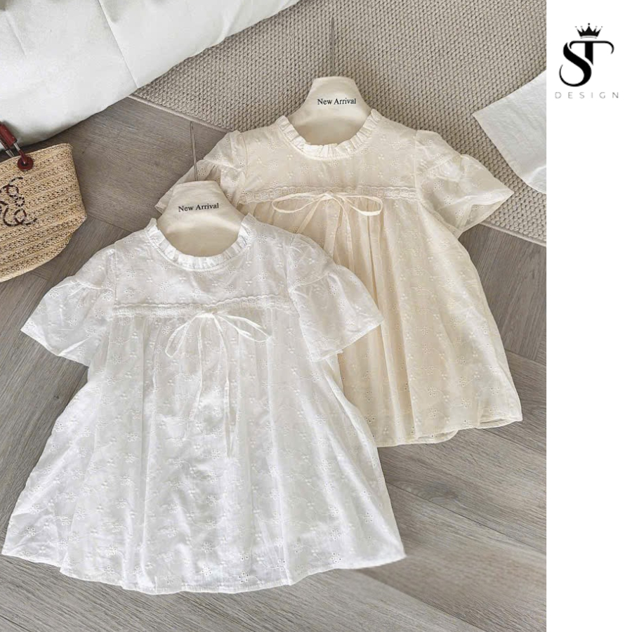Áo sơ mi dáng BABY DOLL hàng QC phối bèo thắt nơ xinh xắn - ST Design - K78