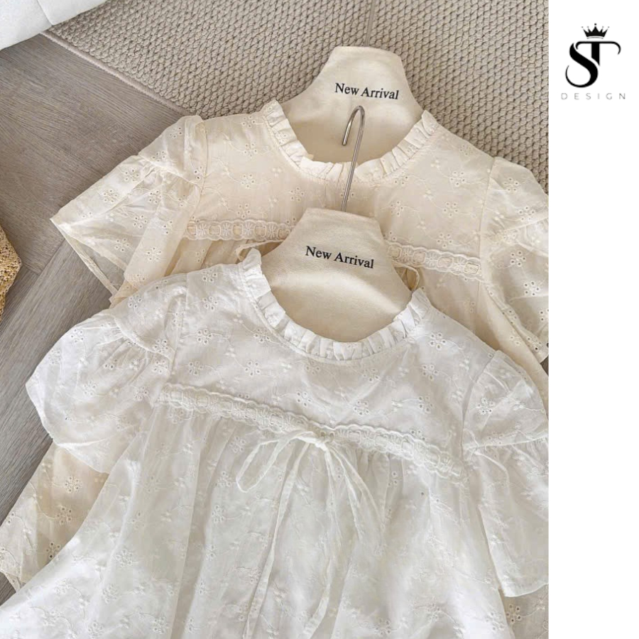 Áo sơ mi dáng BABY DOLL hàng QC phối bèo thắt nơ xinh xắn - ST Design - K78