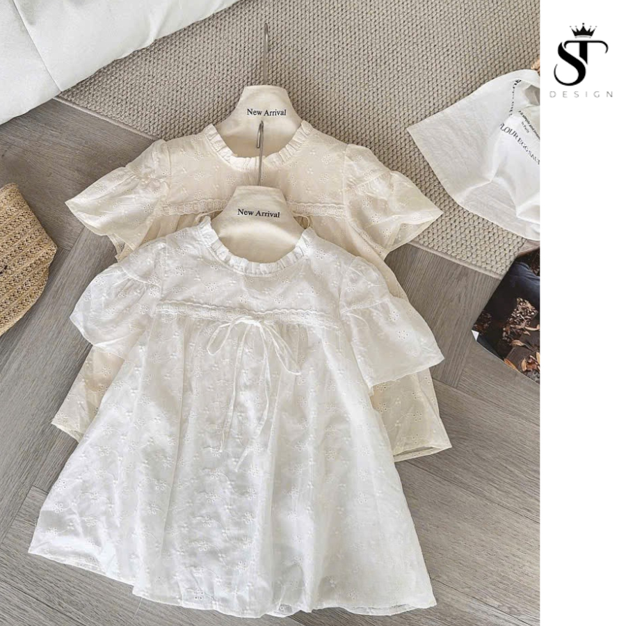 Áo sơ mi dáng BABY DOLL hàng QC phối bèo thắt nơ xinh xắn - ST Design - K78