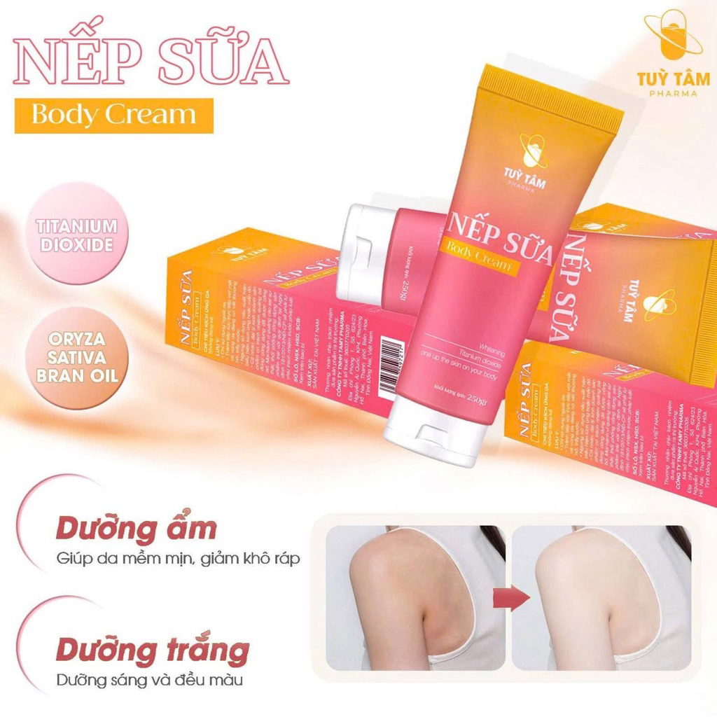 Kem body nếp sữa - Tùy Tâm Pharma - Dưỡng trắng da, chống nắng SPF 50+++ căng bóng mịn màng