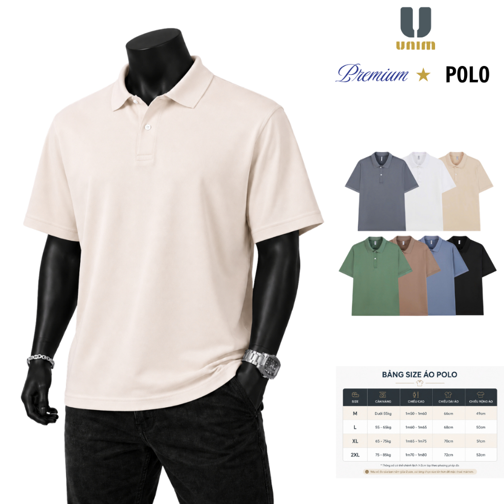 Áo Polo Trơn Unim Fashion Chất Liệu Cá Sâu Poly Chống Nhăn Không Phai Form Xuông Nam Nữ
