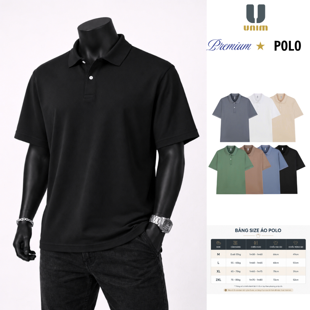 Áo Polo Trơn Unim Fashion Chất Liệu Cá Sâu Poly Chống Nhăn Không Phai Form Xuông Nam Nữ