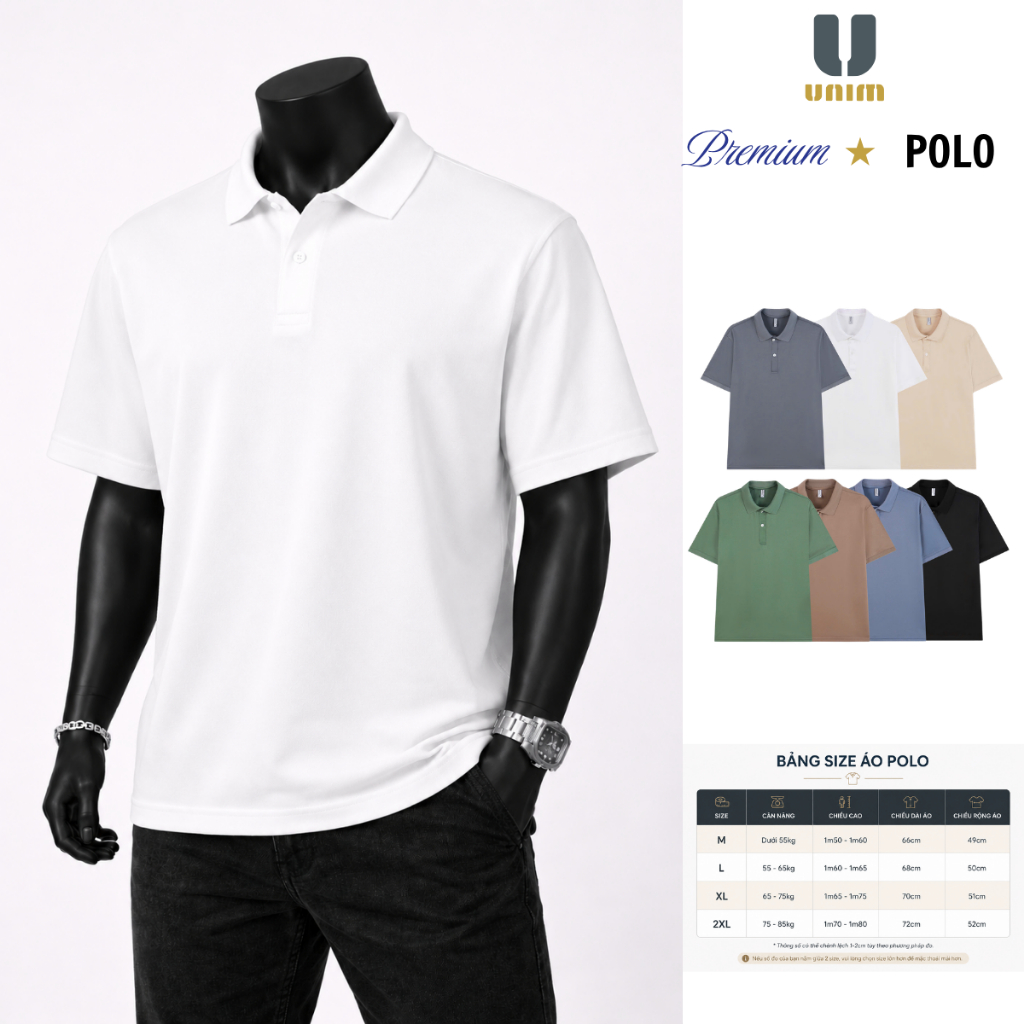 Áo Polo Trơn Unim Fashion Chất Liệu Cá Sâu Poly Chống Nhăn Không Phai Form Xuông Nam Nữ
