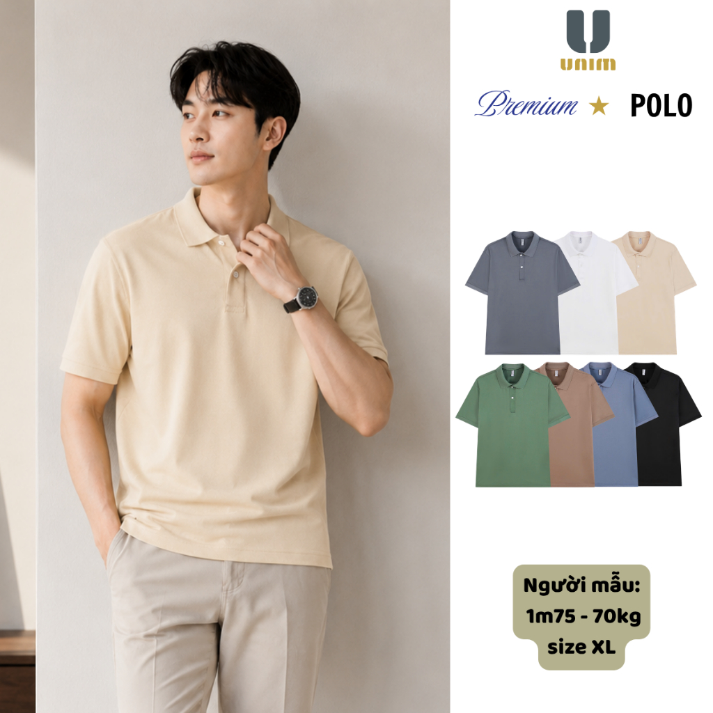 Áo Polo Trơn Unim Fashion Chất Liệu Cá Sâu Poly Chống Nhăn Không Phai Form Xuông Nam Nữ