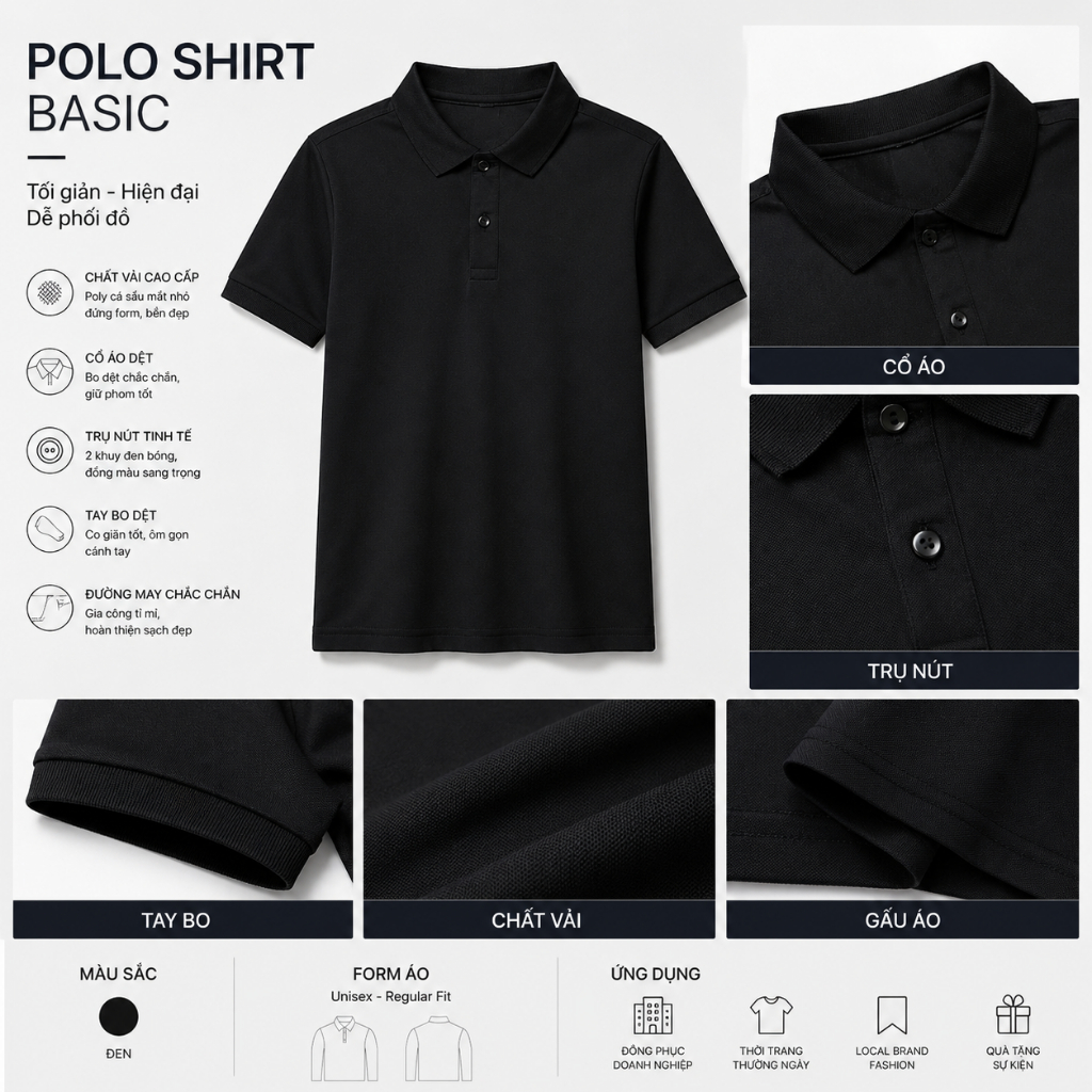 Áo Polo Trơn Unim Fashion Chất Liệu Cá Sâu Poly Chống Nhăn Không Phai Form Xuông Nam Nữ