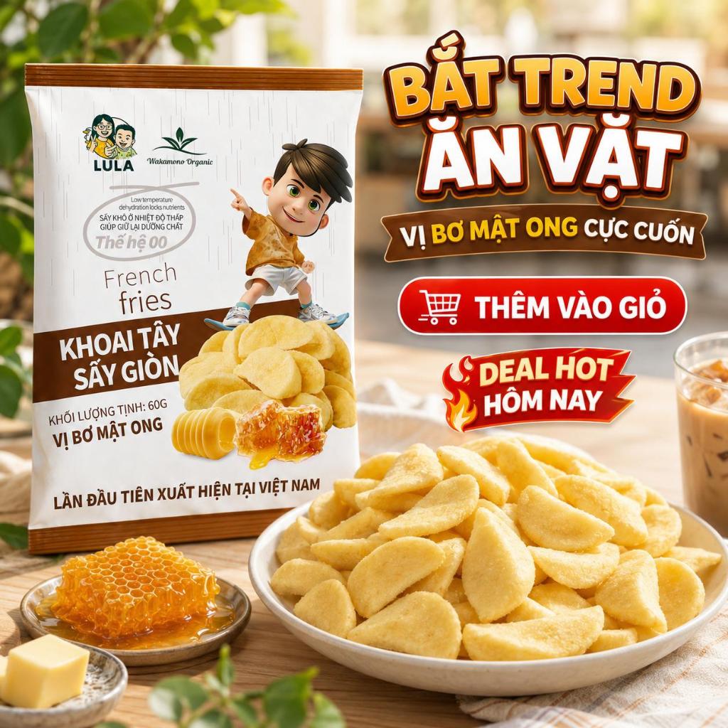 Khoai Tây Sấy giòn nhiều vị Wakamono Organic, Giòn rụm ít dầu, giàu dinh dưỡng, snack Ăn vặt quá đã