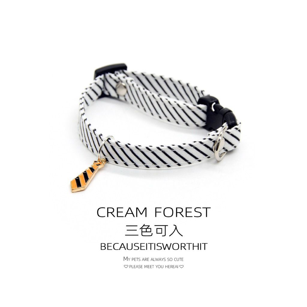 Vòng Cổ Cho Chó Mèo Charm Cà Vạt Phong Cách - Vòng Cổ Thú Cưng Khóa Bấm An Toàn, Cao Cấp Cream Forest