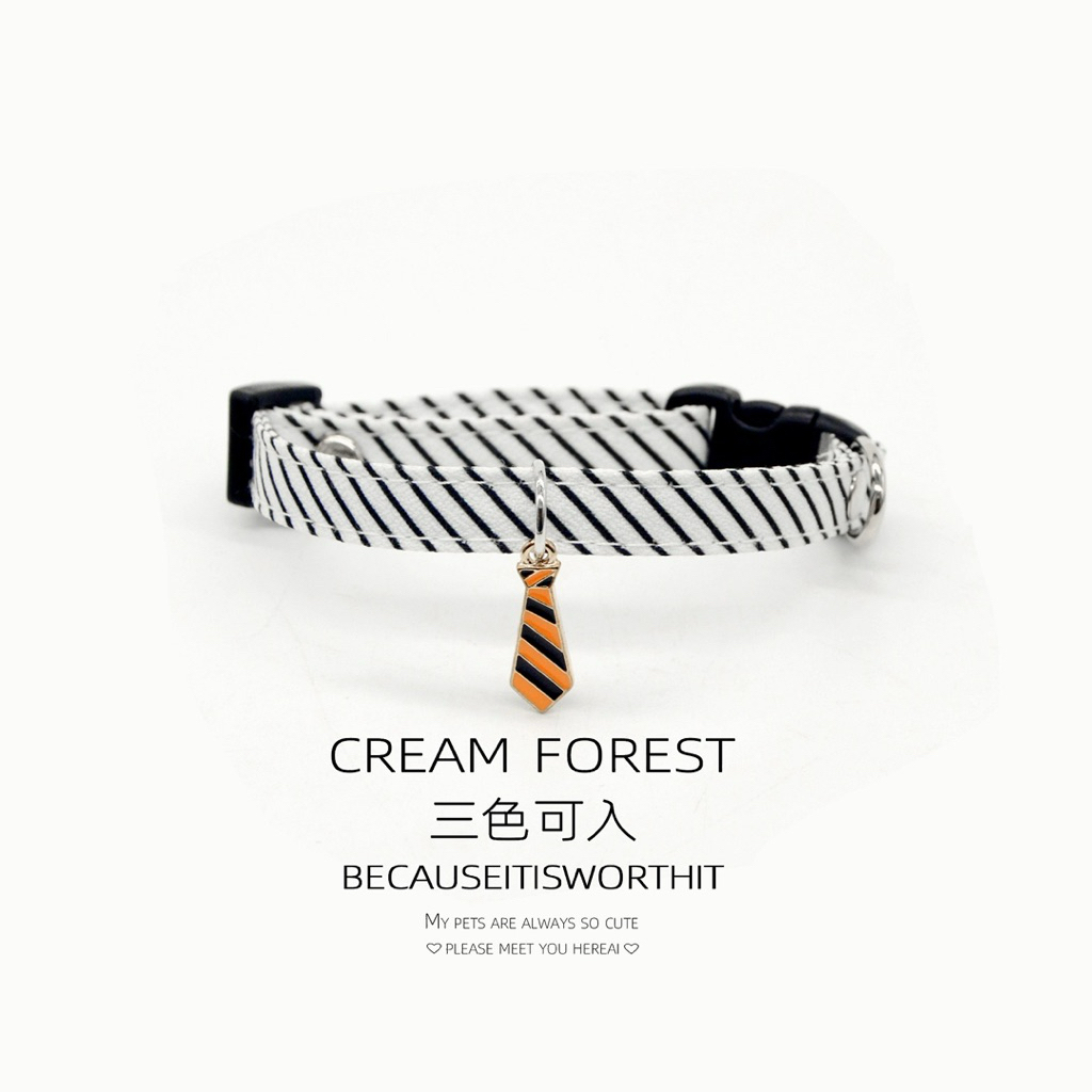 Vòng Cổ Cho Chó Mèo Charm Cà Vạt Phong Cách - Vòng Cổ Thú Cưng Khóa Bấm An Toàn, Cao Cấp Cream Forest