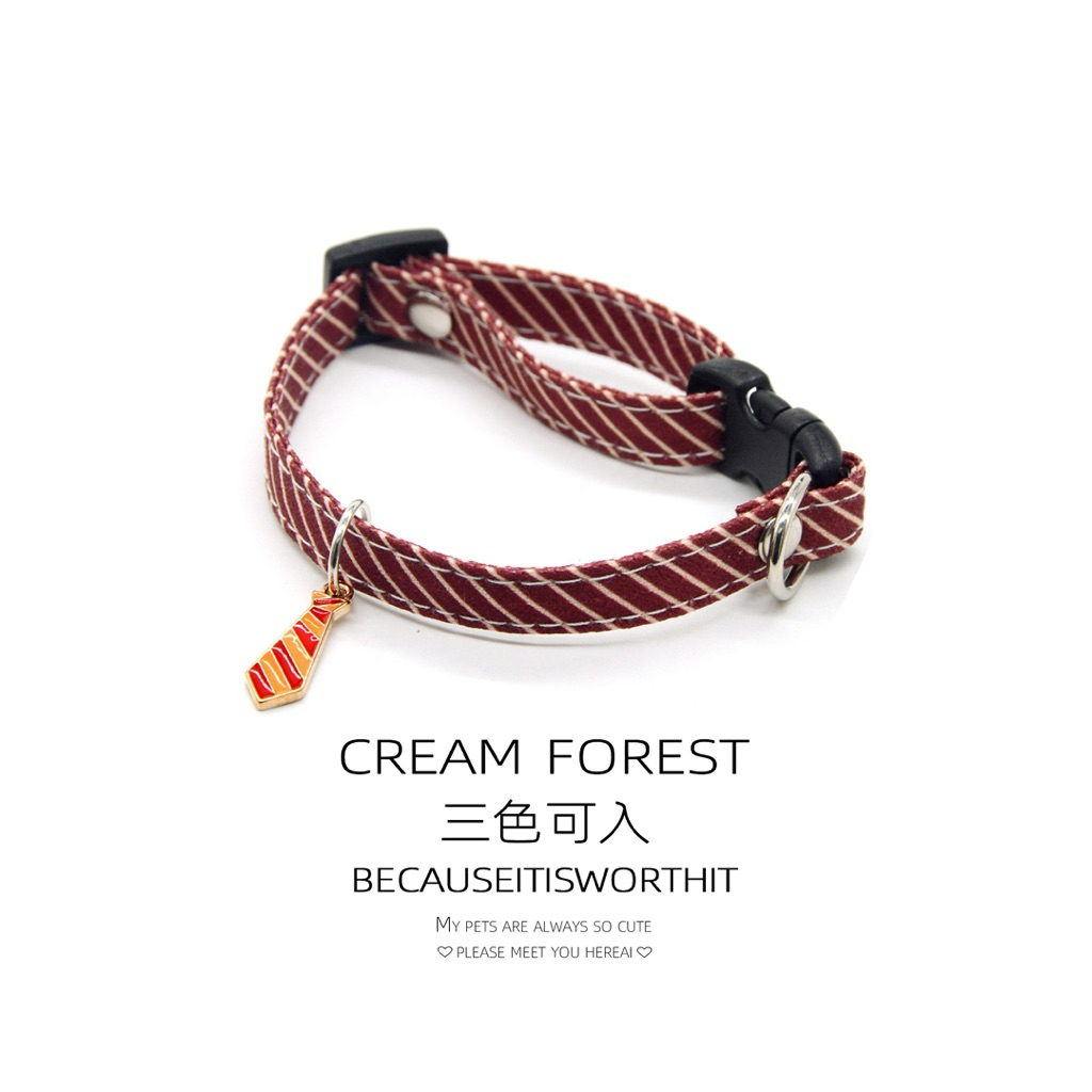Vòng Cổ Cho Chó Mèo Charm Cà Vạt Phong Cách - Vòng Cổ Thú Cưng Khóa Bấm An Toàn, Cao Cấp Cream Forest