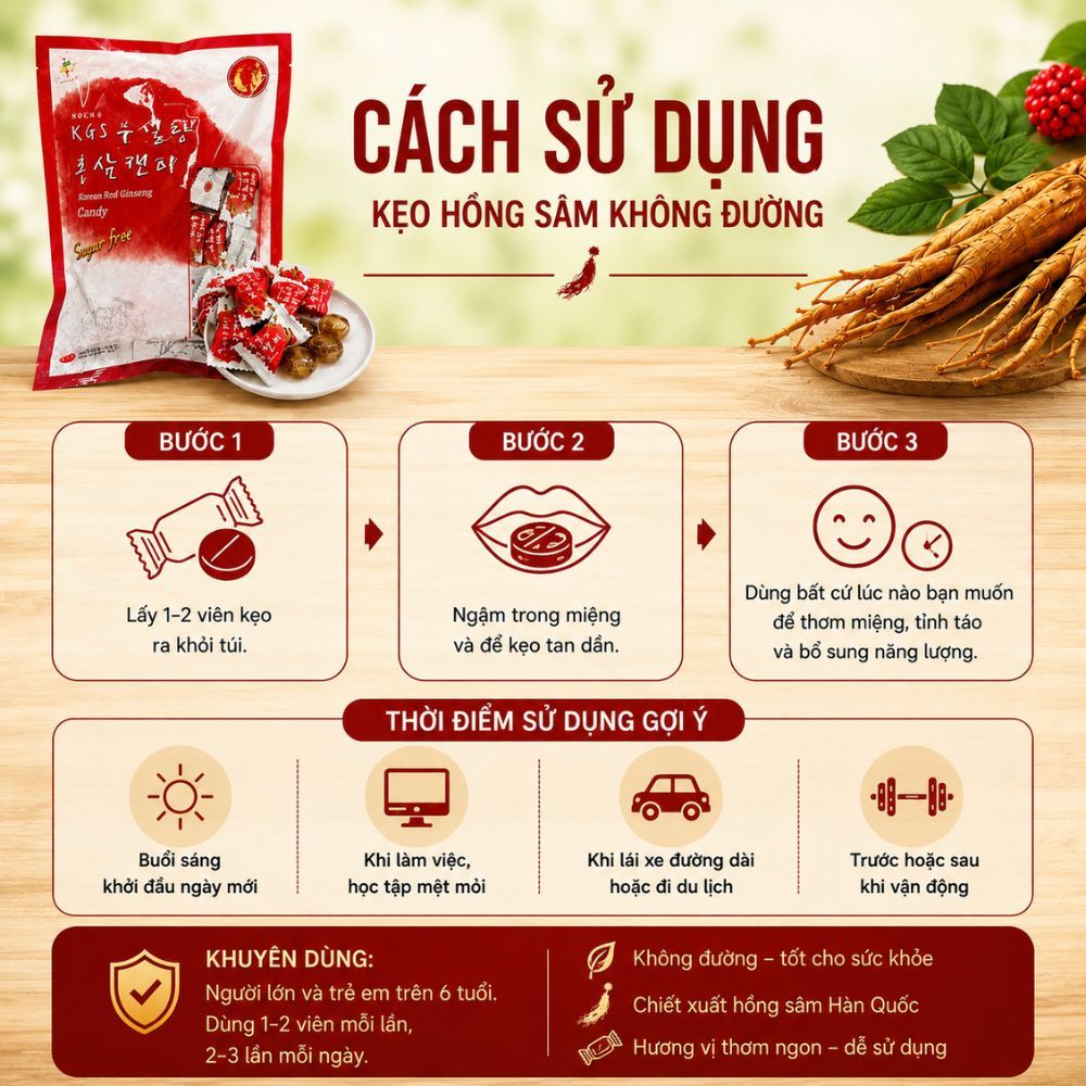 Kẹo Hồng Sâm Không Đường KGS 300g Hàn Quốc - Kẹo Sâm Sugar Free Thơm Miệng, Tỉnh Táo