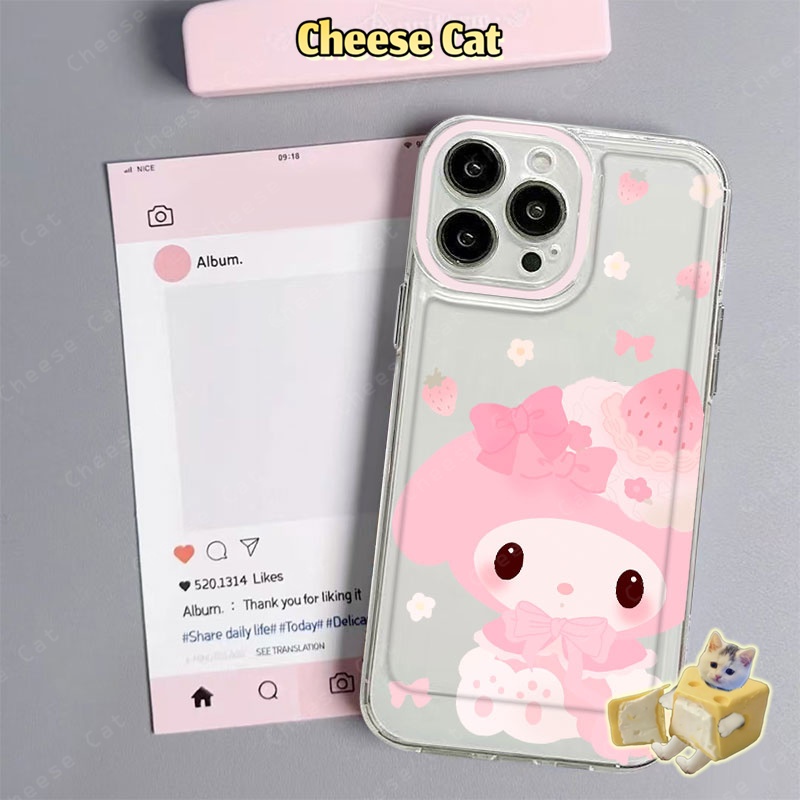 Ốp lưng Melody hình thỏ dâu tây màu hồng Tương thích với iPhone 16 15 14 13 12 11 17 Pro Max Xs 7 8 Plus Ốp bảo vệ mềm