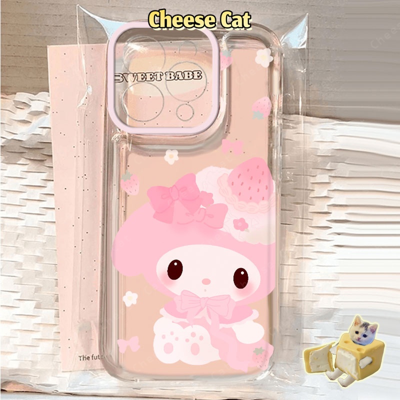 Ốp lưng Melody hình thỏ dâu tây màu hồng Tương thích với iPhone 16 15 14 13 12 11 17 Pro Max Xs 7 8 Plus Ốp bảo vệ mềm