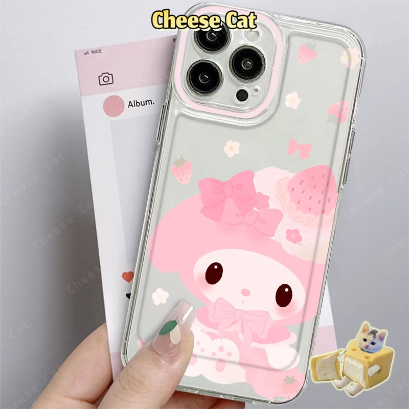 Ốp lưng Melody hình thỏ dâu tây màu hồng Tương thích với iPhone 16 15 14 13 12 11 17 Pro Max Xs 7 8 Plus Ốp bảo vệ mềm