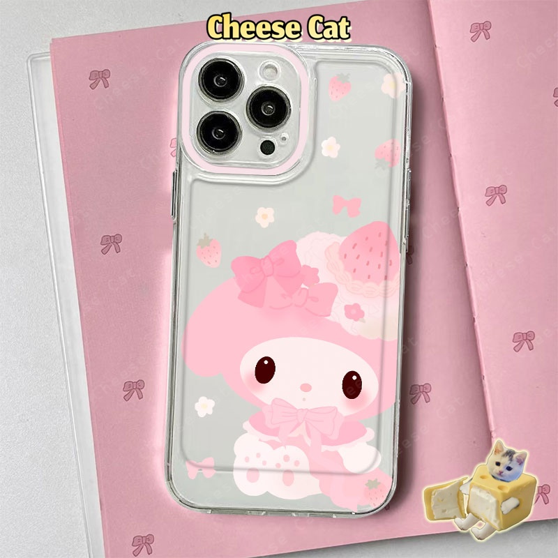 Ốp lưng Melody hình thỏ dâu tây màu hồng Tương thích với iPhone 16 15 14 13 12 11 17 Pro Max Xs 7 8 Plus Ốp bảo vệ mềm