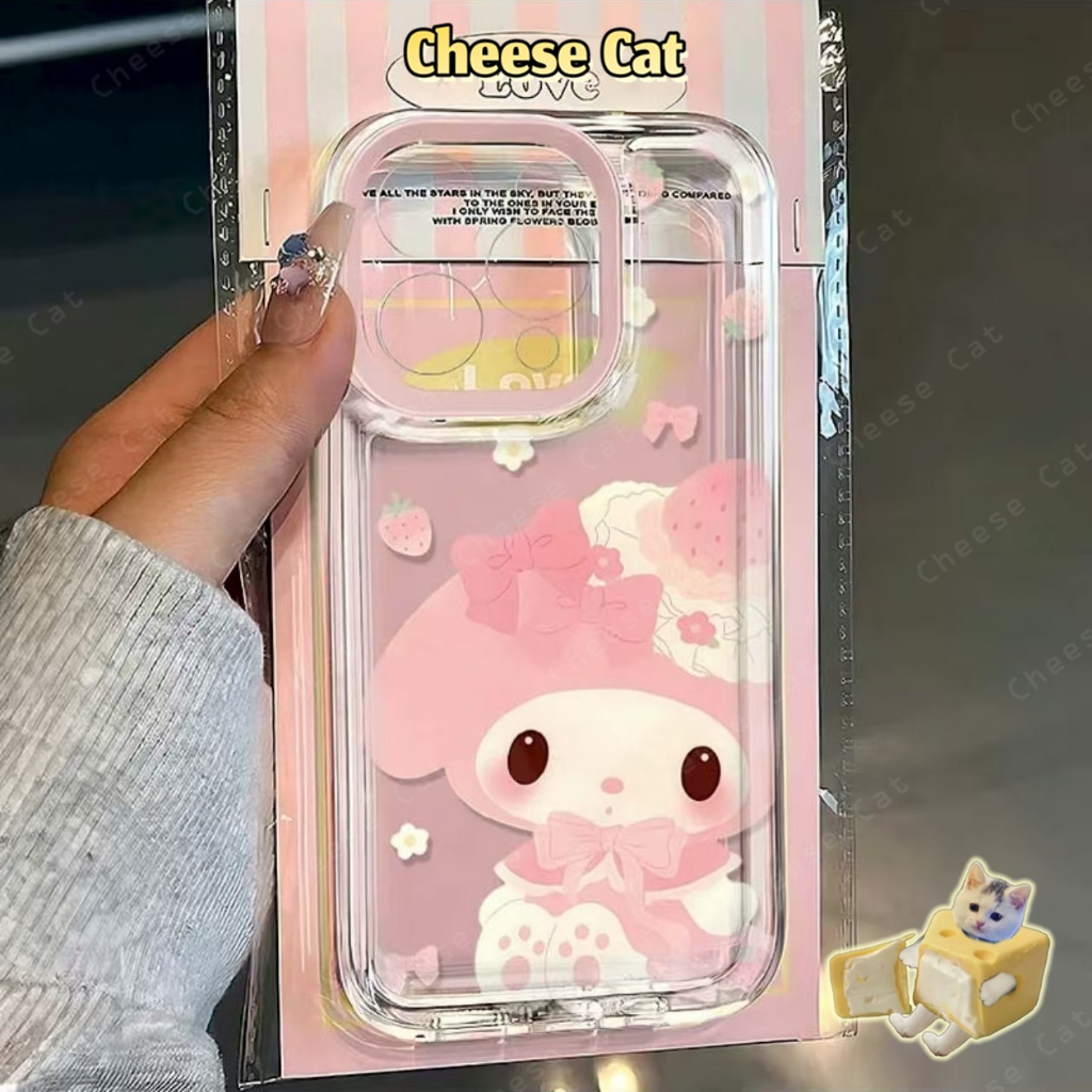 Ốp lưng Melody hình thỏ dâu tây màu hồng Tương thích với iPhone 16 15 14 13 12 11 17 Pro Max Xs 7 8 Plus Ốp bảo vệ mềm