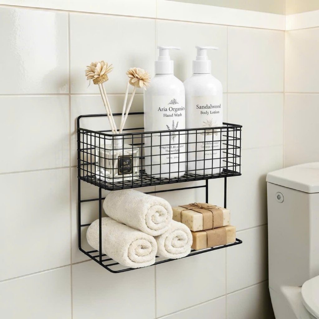 Kệ lưới để đồ nhà tắm dán tường hình chữ nhật lớn , kệ thép sơn tĩnh điện Cao Cấp không rỉ Siêu Rộng