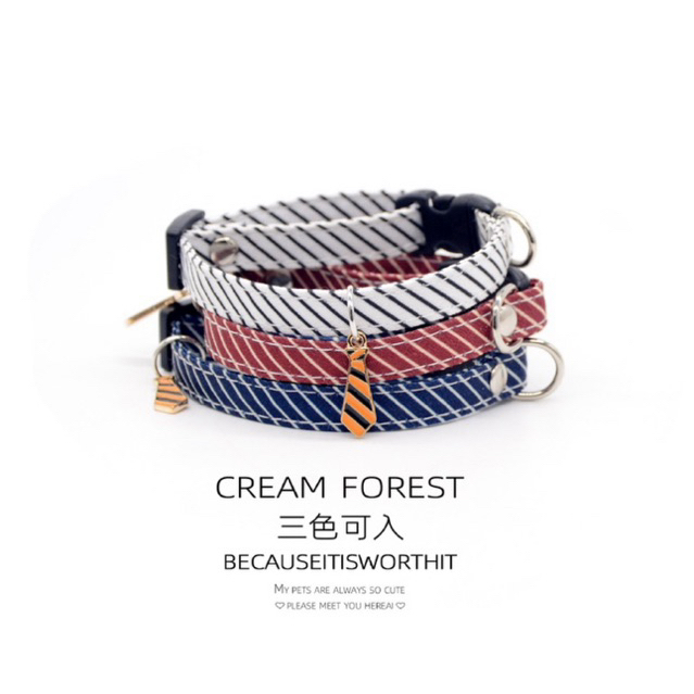 Vòng Cổ Cho Chó Mèo Charm Cà Vạt Phong Cách - Vòng Cổ Thú Cưng Khóa Bấm An Toàn, Cao Cấp Cream Forest