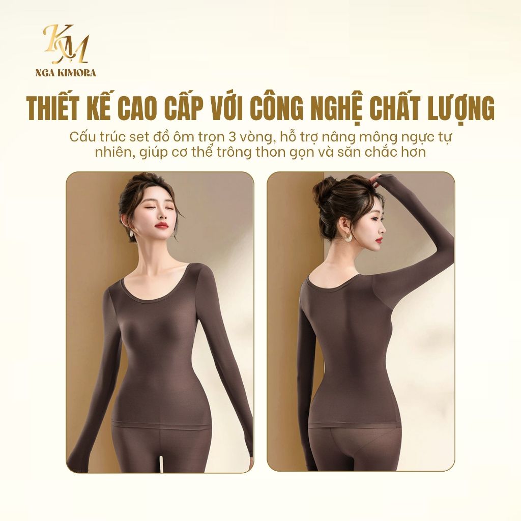 Bộ đồ bộ quần áo  lót định hình dài tay siêu mỏng, co giãn cao, ấm áp cho mùa thu đông dành cho nữ.