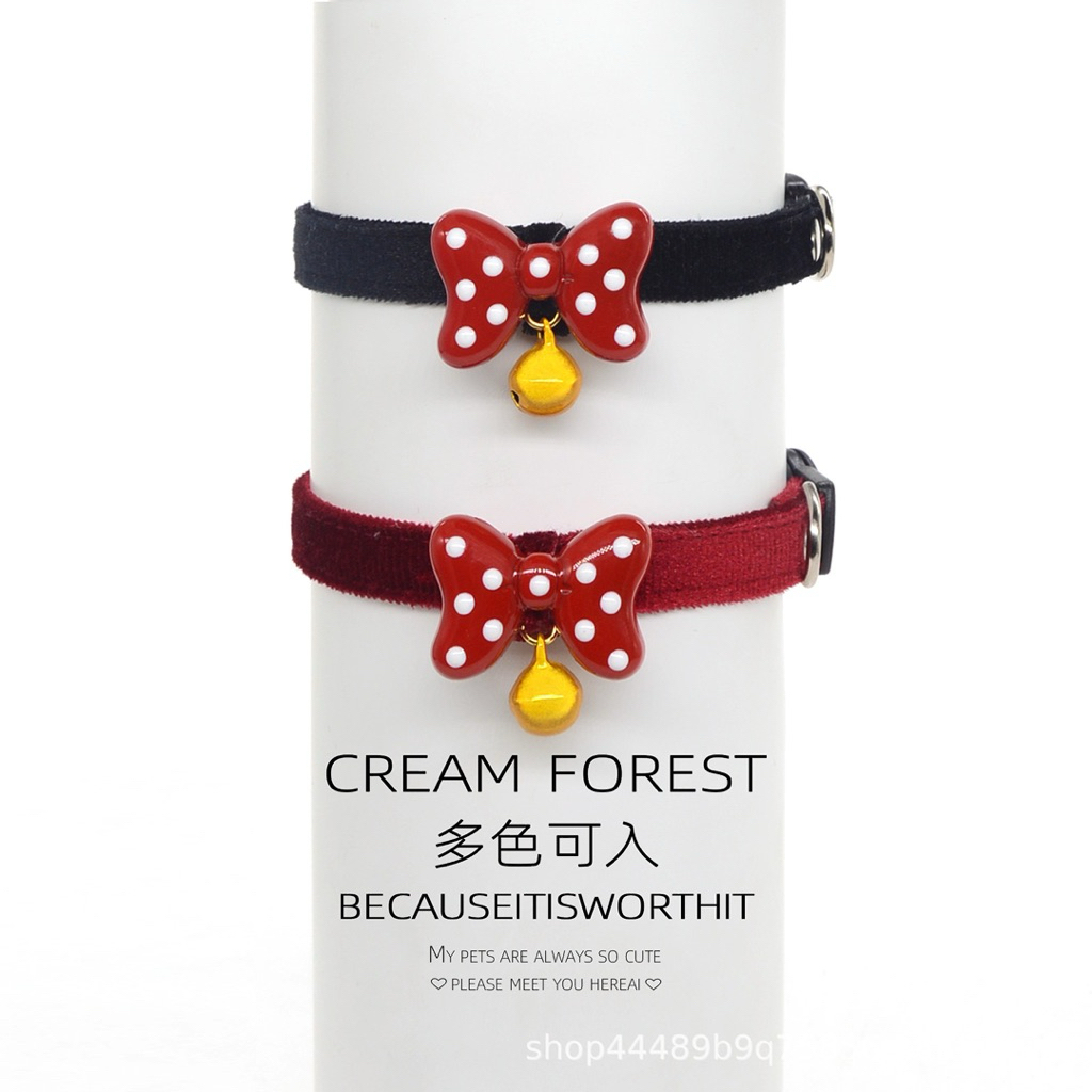 Vòng Cổ Cho Chó Mèo Charm Nơ Chấm Bi Dễ Thương - Vòng Cổ Thú Cưng Khóa Bấm An Toàn, Cao Cấp Cream Forest
