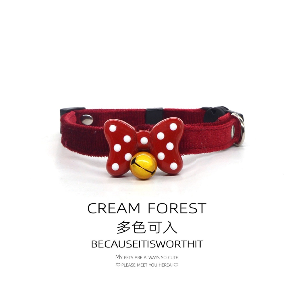 Vòng Cổ Cho Chó Mèo Charm Nơ Chấm Bi Dễ Thương - Vòng Cổ Thú Cưng Khóa Bấm An Toàn, Cao Cấp Cream Forest