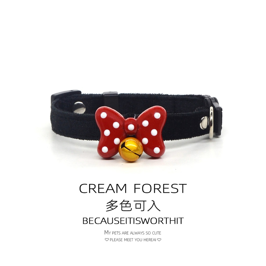 Vòng Cổ Cho Chó Mèo Charm Nơ Chấm Bi Dễ Thương - Vòng Cổ Thú Cưng Khóa Bấm An Toàn, Cao Cấp Cream Forest