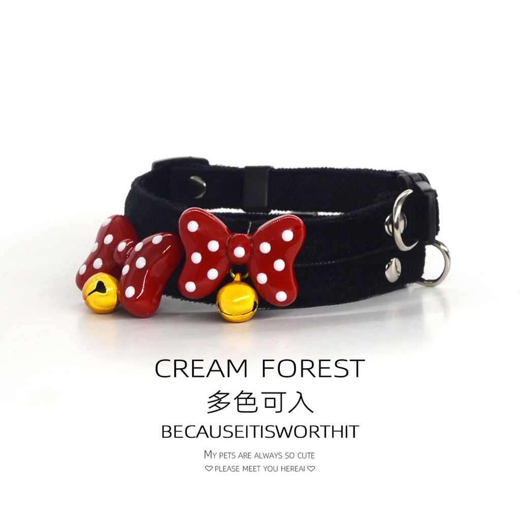 Vòng Cổ Cho Chó Mèo Charm Nơ Chấm Bi Dễ Thương - Vòng Cổ Thú Cưng Khóa Bấm An Toàn, Cao Cấp Cream Forest