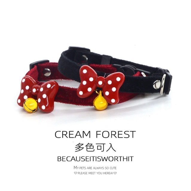 Vòng Cổ Cho Chó Mèo Charm Nơ Chấm Bi Dễ Thương - Vòng Cổ Thú Cưng Khóa Bấm An Toàn, Cao Cấp Cream Forest