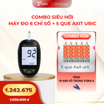 [YTECH] Combo Ưu Đãi Máy Đo Đường Huyết - Kèm 5 Que Thử Axit Uric + 10 Kim Vô Trùng