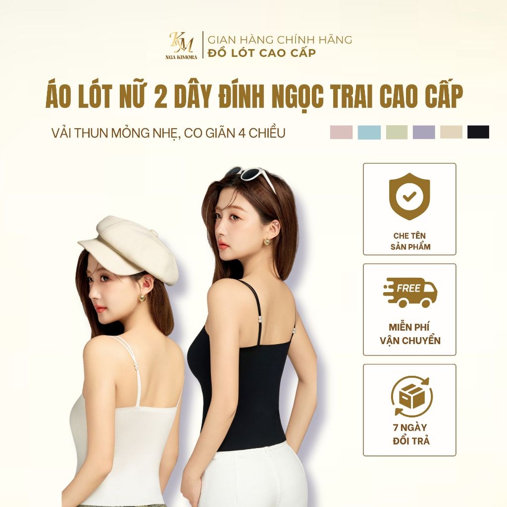 Áo hai dây đính ngọc trai thoáng mát, mỏng nhẹ, có sẵn đệm mút không cần mặc áo ngực