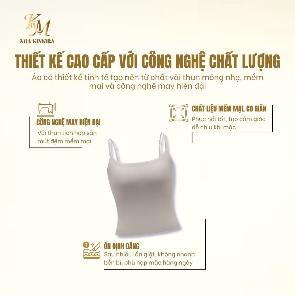 Áo hai dây đính ngọc trai thoáng mát, mỏng nhẹ, có sẵn đệm mút không cần mặc áo ngực