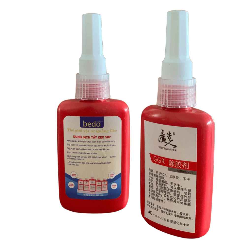 Dung Dịch Tẩy Keo 502 BEDO Chai 100ml Tẩy Keo Trên Alu Mica Kính Nhựa Gỗ Nhanh Sạch An Toàn