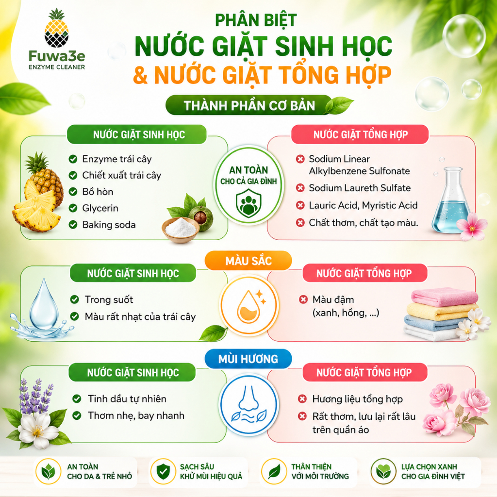 Nước giặt sinh học Fuwa3e Enzyme hương cam an toàn cho bé dịu lành cho da dung tích 3,5L