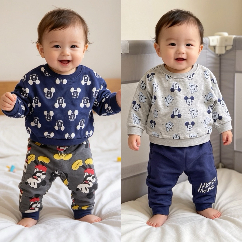 Set nỉ bông bé trai bé gái C4455 xuất dư hoạ tiết hoạt hình ngộ nghĩnh – đồ trẻ em 9-18 tháng (8-13kg)