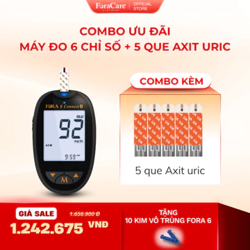 [ForaCare] Combo Ưu Đãi Máy Đo Đường Huyết Fora 6 + 5 Que Thử Axit Uric + 10 Kim Vô Trùng