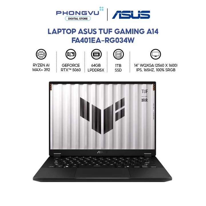 Laptop Gaming Asus TUF A14 FA401EA-RG034W (Ryzen AI MAX+ 392/ 64GB/ 1TB/ Windows 11 Home) - Bảo hành 24 tháng