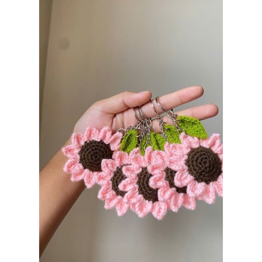 Móc khóa len handmade hoa hướng dương đồ thủ công