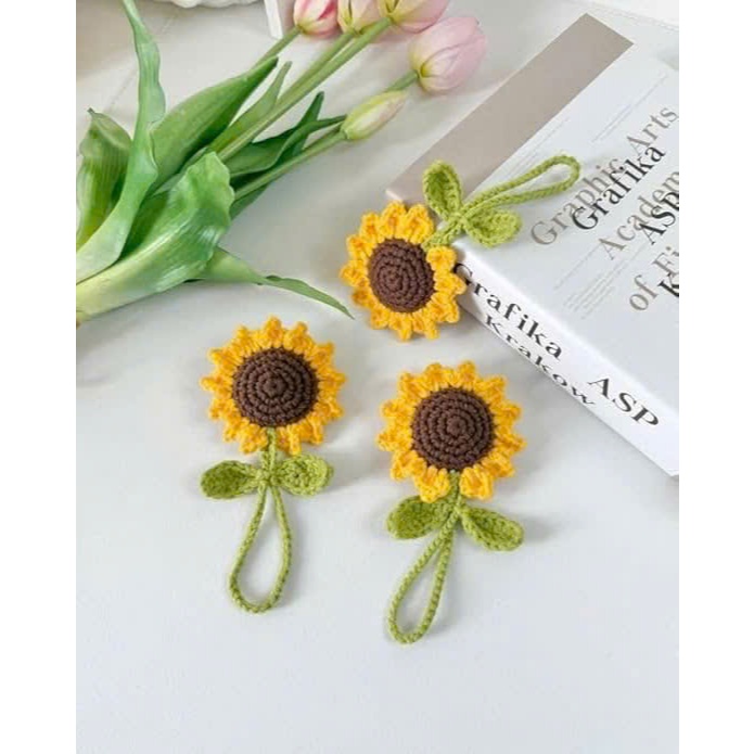 Móc khóa len handmade hoa hướng dương đồ thủ công