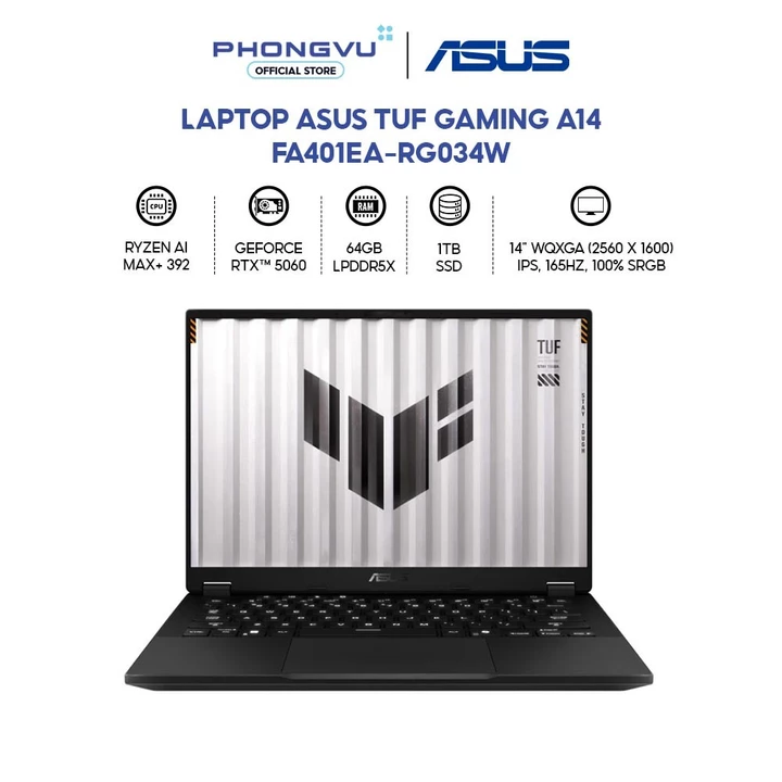 Laptop Gaming Asus TUF A14 FA401EA-RG034W (Ryzen AI MAX+ 392/ 64GB/ 1TB/ Windows 11 Home) - Bảo hành 24 tháng
