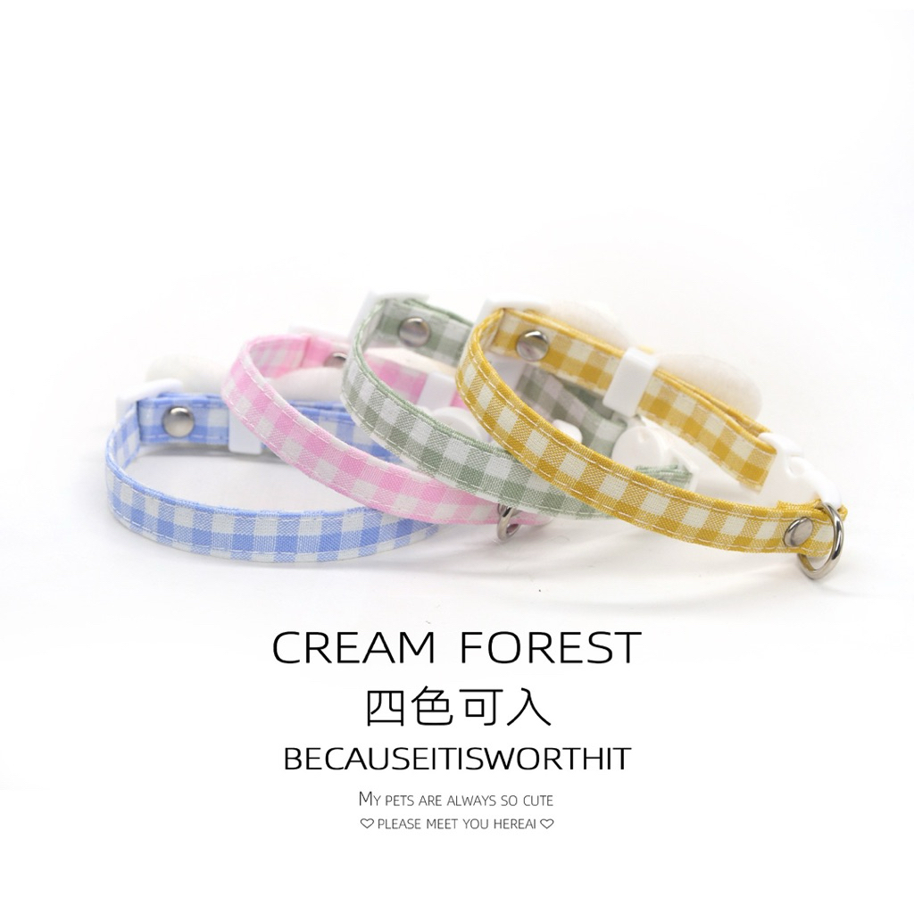 Vòng Cổ Cho Chó Mèo Vải Caro Charm Cánh Kitty Dễ Thương - Vòng Cổ Thú Cưng Khóa Bấm An Toàn, Cao Cấp Cream Forest